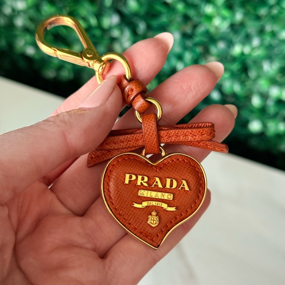 Prada Orange Leather Heart Keychain Bag Charm with COA - Picture 4 of 4